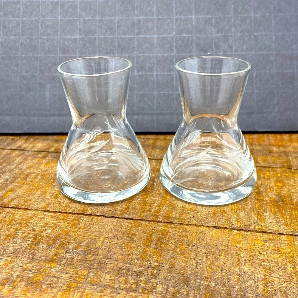 Beautiful Vintage Small Etched Glass Beakers Set of 2 (Rare)